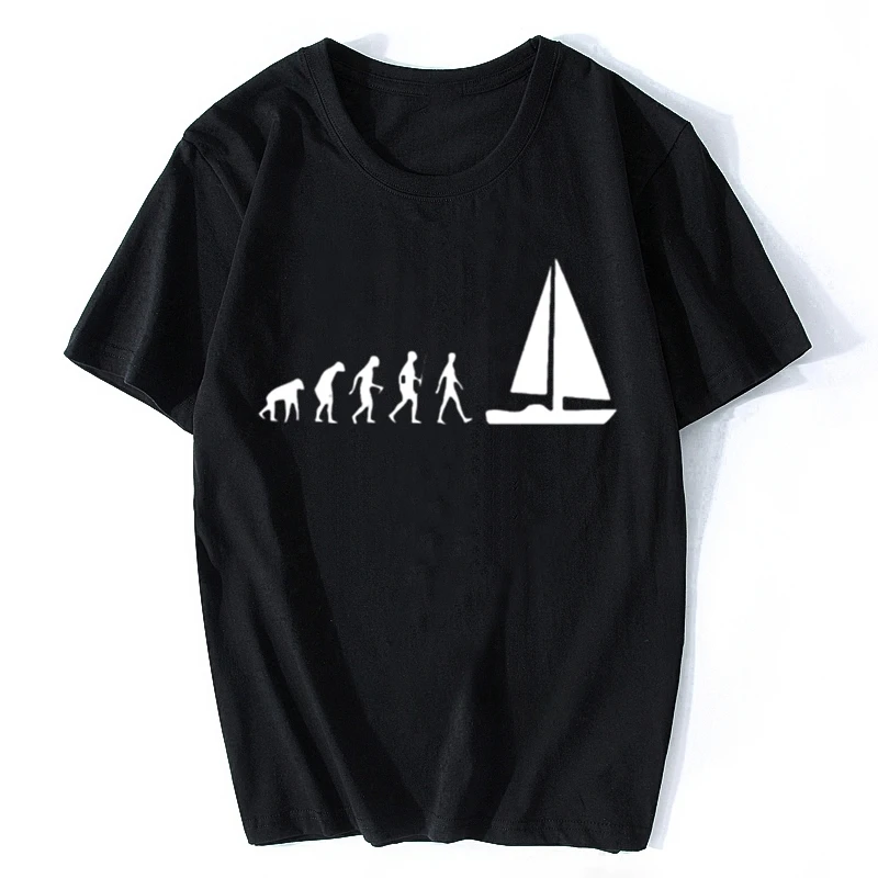 

Fashion Evolution Sail Boat Printed T-shirt Summer Short Sleeve Funny Men Streetwear Hip Hop Loose Hipster New Style Tees Tops