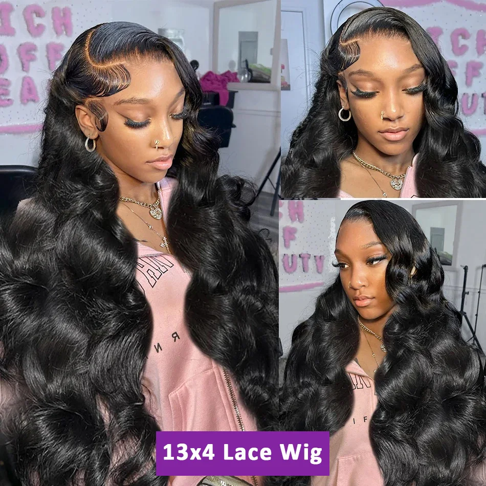 250% High Density 13x6 HD Transparent Body Wave Lace Frontal Human Hair Wig 30 40 Inch 13x4 Lace Front Wig PrePlucked For Women