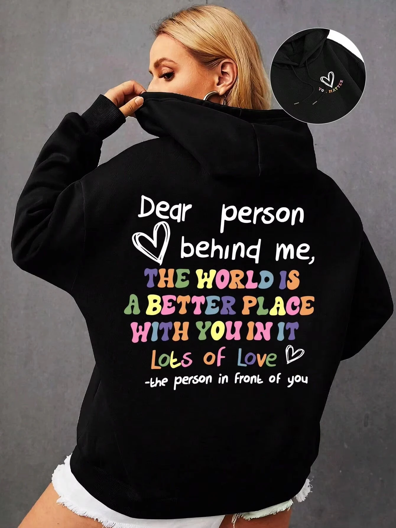 

Dear Person Behind Me Hoodie Women Colored Letters Warm Fleece Woman Hoody Fur-liner Spring Autumn Hoodies Y2K Casual Tops
