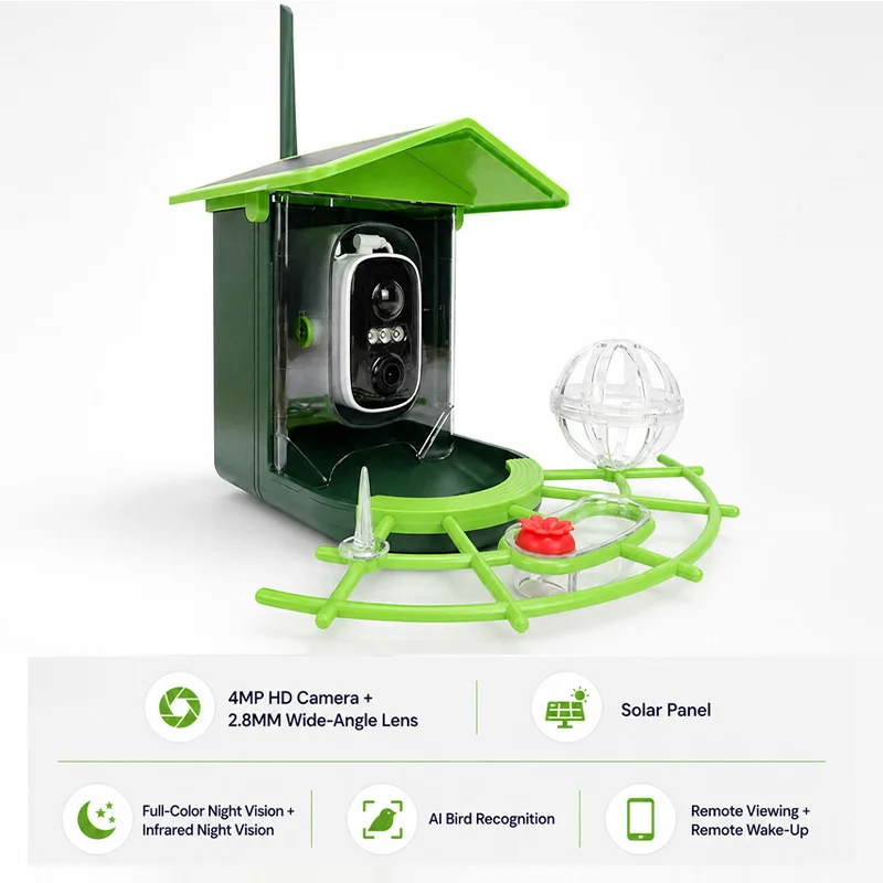 D3A1 Smart Bird Feeder Camera Solar Powered 4MP HD Wide Angle Lens Full color Night Vision AI Bird Species Recognition