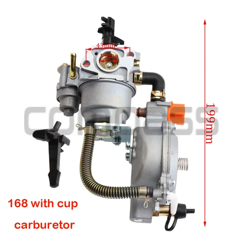 168 Cup Carburetor for GX200 3KW 6.5HP Engine LPG Carburetor Dual Fuel NG Gasoline Generator Pump Parts Conversion Kit