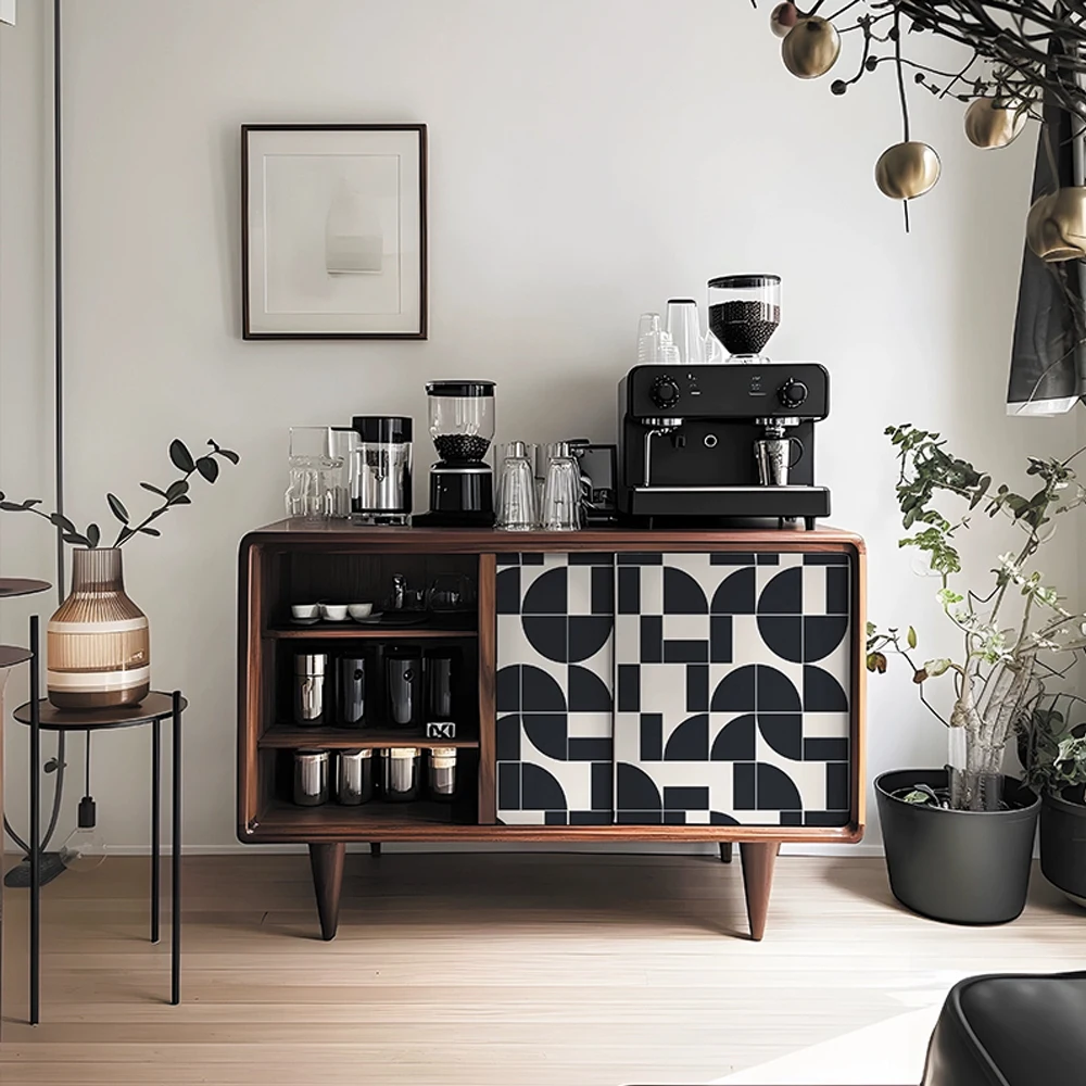 Vintage Geometric Wallpaper in Black and White Palette Mid Century Modern Retro , PVC Wall Paper for Stylish Home Decoration