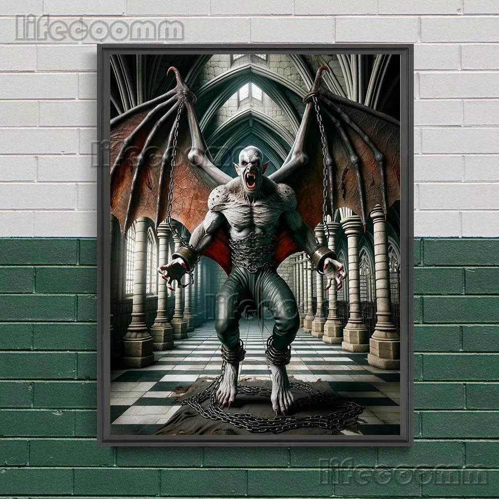 الساحرات والأشباح والشياطين والهياكل العظمية والزومبي مصيدة في سلاسل. خمر جدار الفن قماش طباعة الرعب السحر ملصق فني طباعة ديكور #3