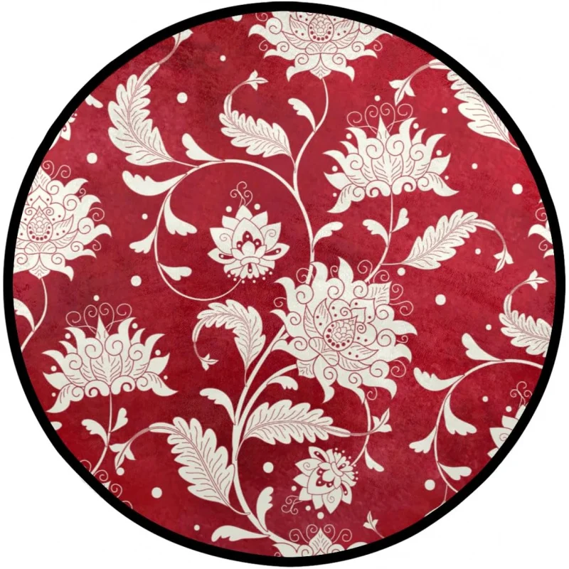 

2025 New Year Ethnic Red Flower Small Round Carpet 75X75cm Christmas Party Decoration Floor Mat