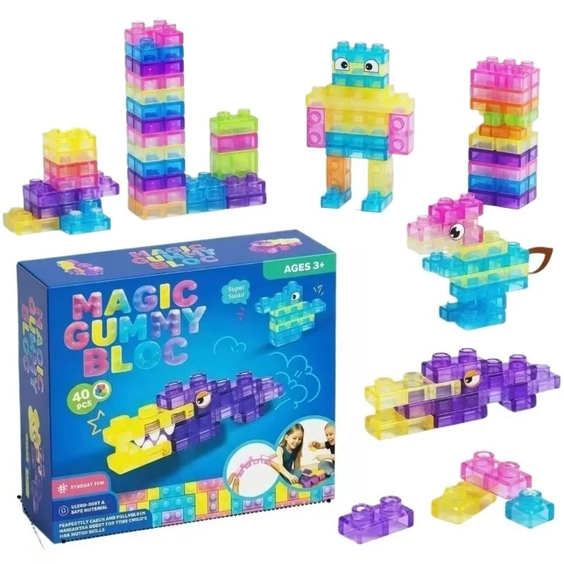 

40Pcs Jelly Building Blocks Stress Relief Children's Construction Toys Assembly Educational Tools Hands-on Skills SoftGel Blocks