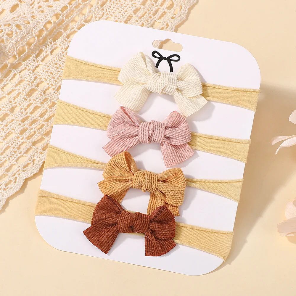 4Pcs/set Waffle Baby Bows Headband for Girls Autumn Winter Soft Elastic Newborn Hairband Toddle Infant Kids Hair Accessories