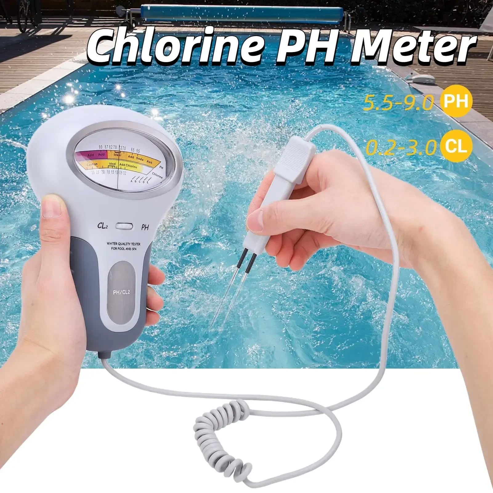 

Portable Digital 2 in 1 Water Quality PH and Chlorine Level CL2 Tester Meter for Swimming Pool Spa Drinking Water Quality Analys