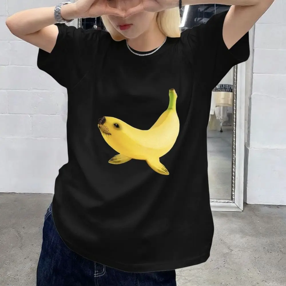 Whimsical Banana Seal Meme Graphic T-Shirt Women Aesthetics Short Sleeve Cute Print Top Harajuku Y2k Streetwear Fashion Clothes