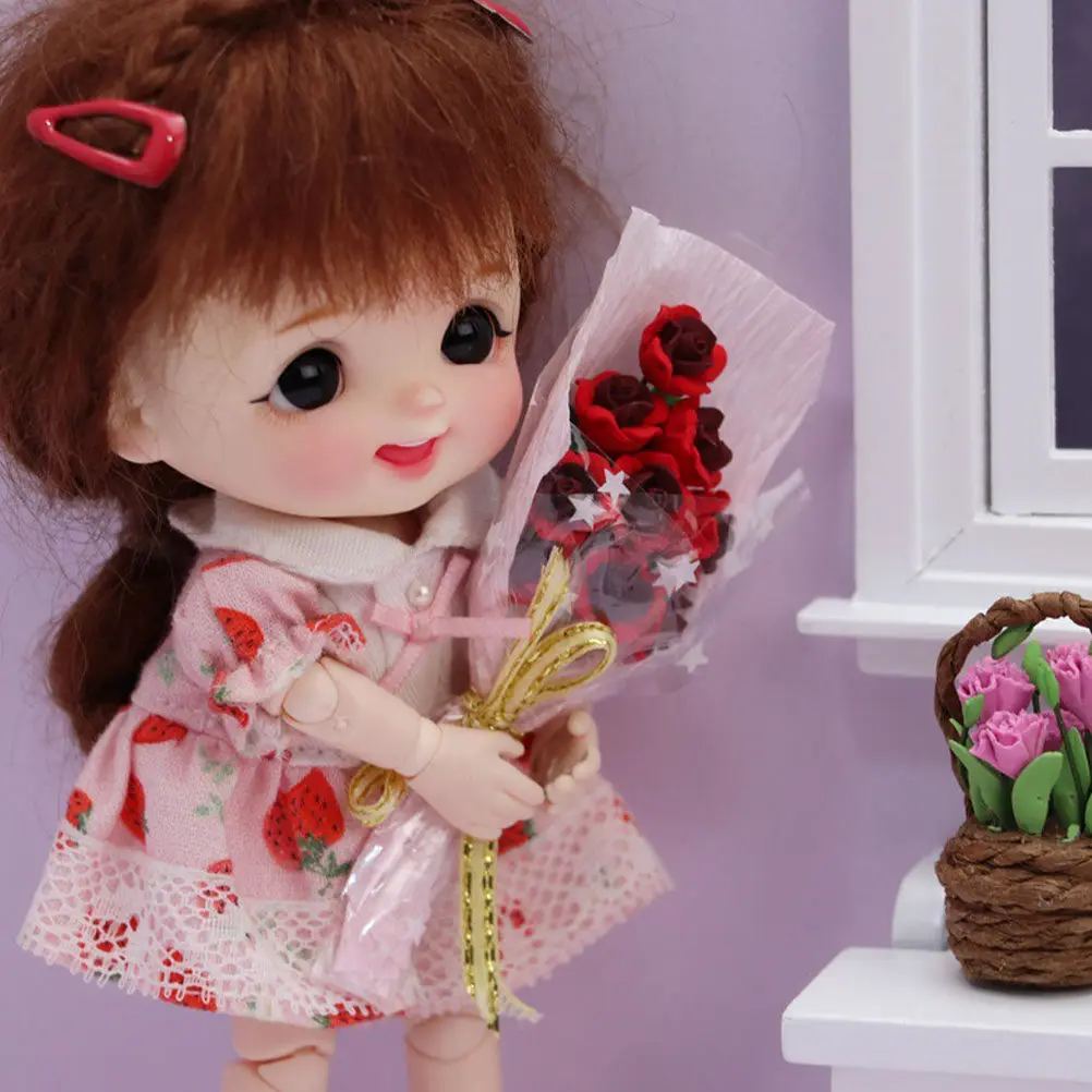 

1Pcs Premium Mini Red Artificial Flower Bouquet for 1:12 Mini House Decoration Miniature Landscape Interior DIY Craft Decoration