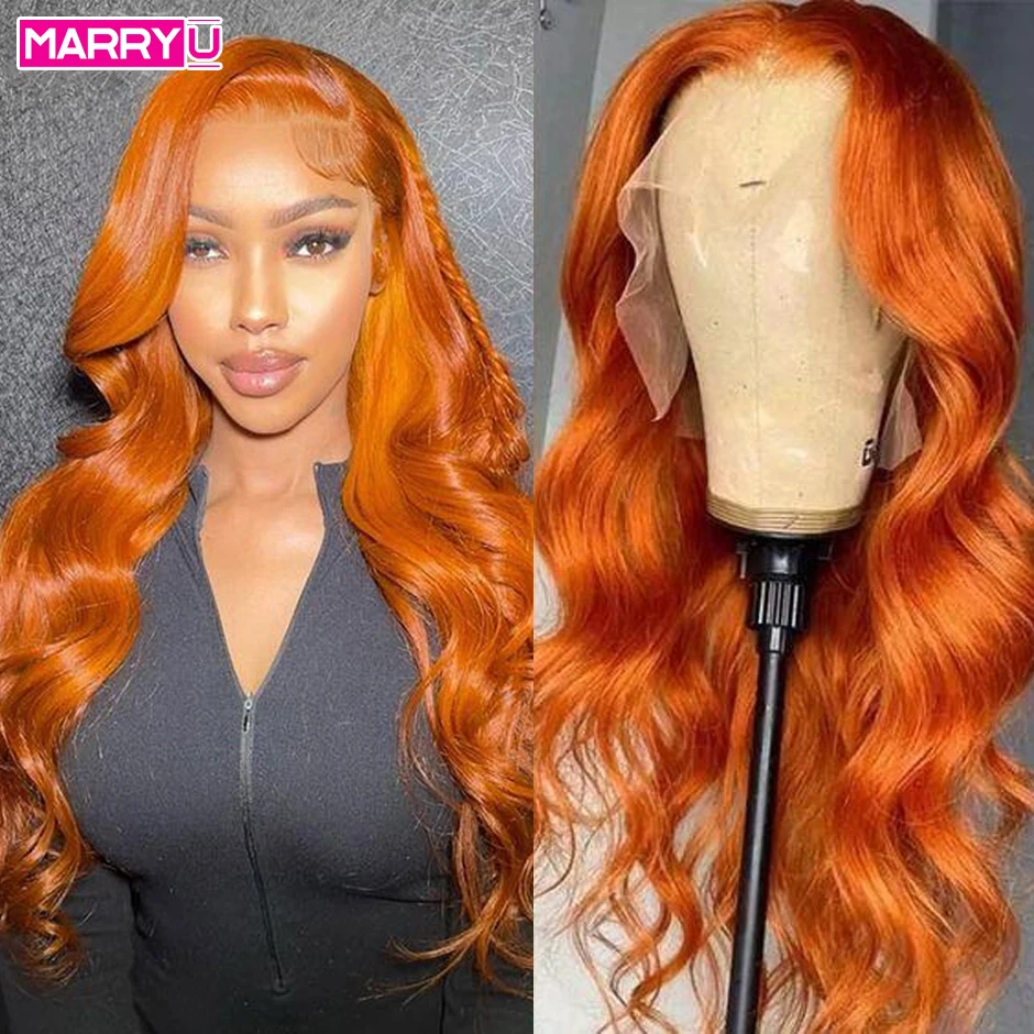 Ginger Body Wave Wig 4x4 13x4 HD Transparent Lace Frontal Wig For Women MARRYU Orange Color Body Wave Human Hair Lace Front Wigs