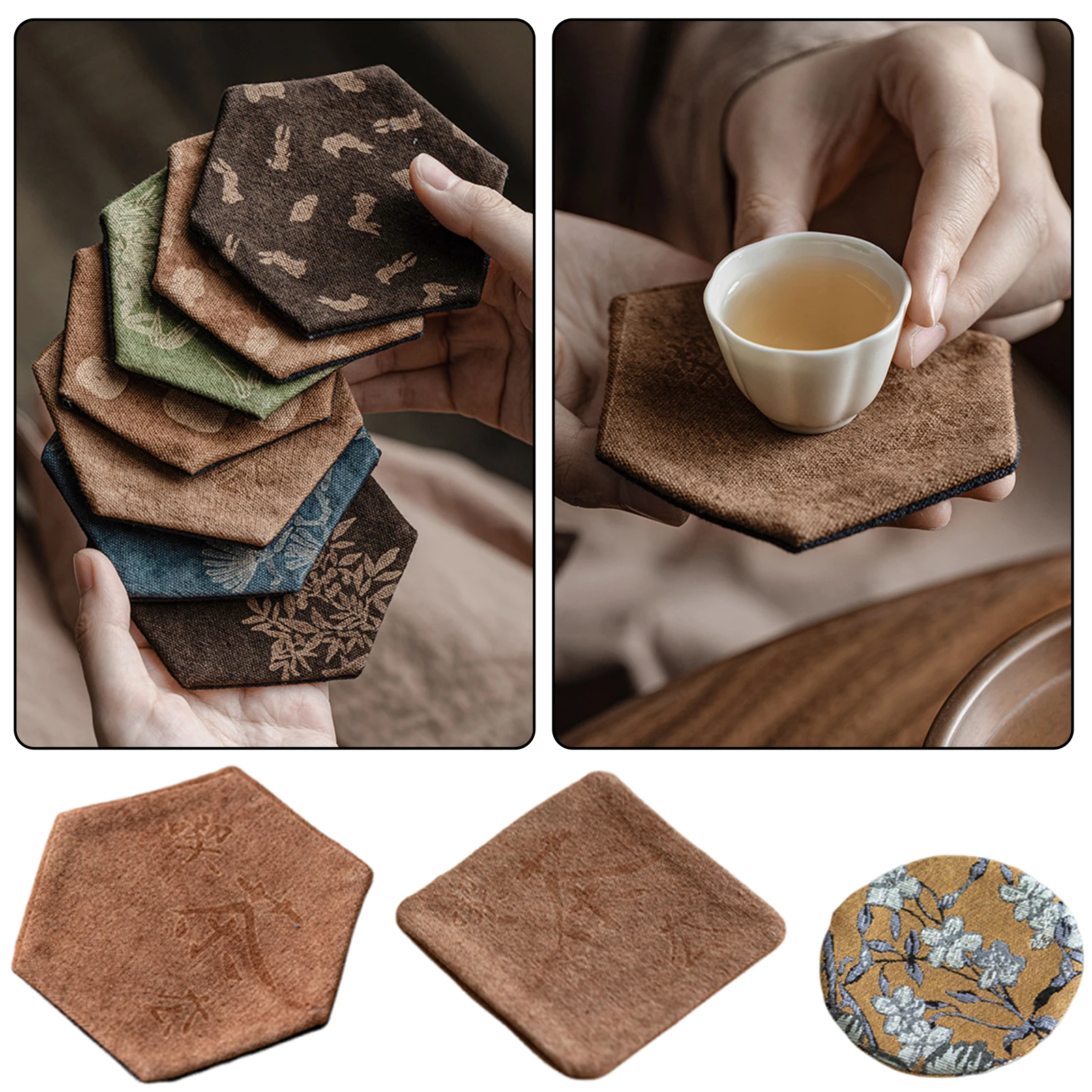 Hand-Tie-Dyed Hexagonal Coasters Super Absorbent Non-Slip Cotton Linen Tea Mat Unique Tea Ceremony Accessories For Tea Cup