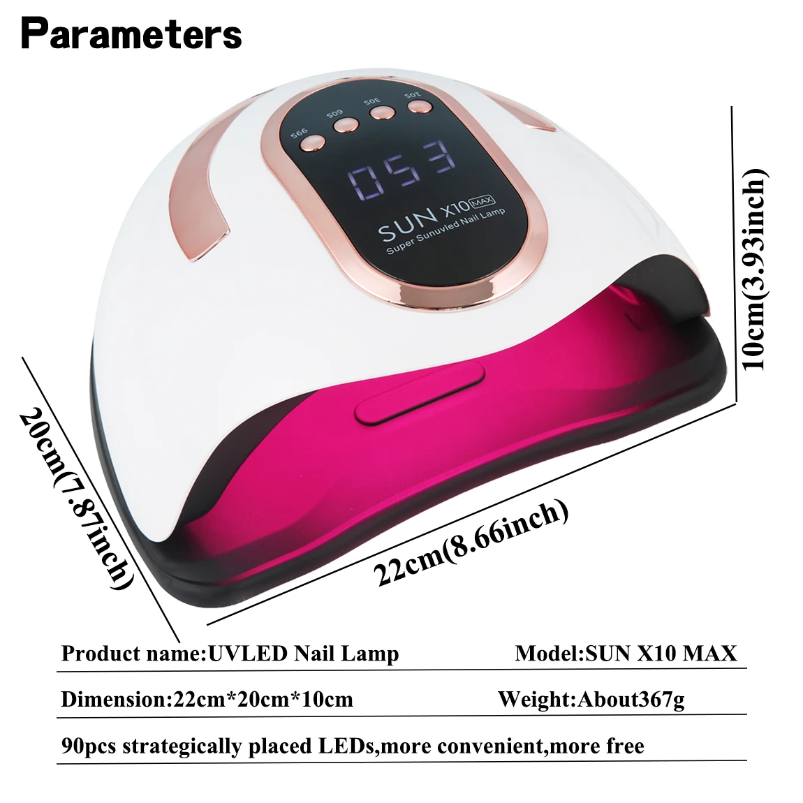 مجفف أظافر احترافي 90 خرزة مصباح بالأشعة فوق البنفسجية/LED مع شاشة عرض، 4 أنواع من أدوات علاج الأظافر سريعة الجل