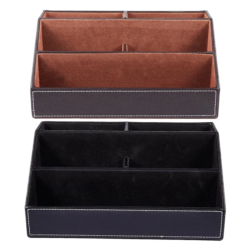 2 Pcs Black PU Leather Multi-Function Desk Stationery Organizer Storage Box, Pen/Pencil ,Cell Phone, Business Name Cards:1 Pcs W