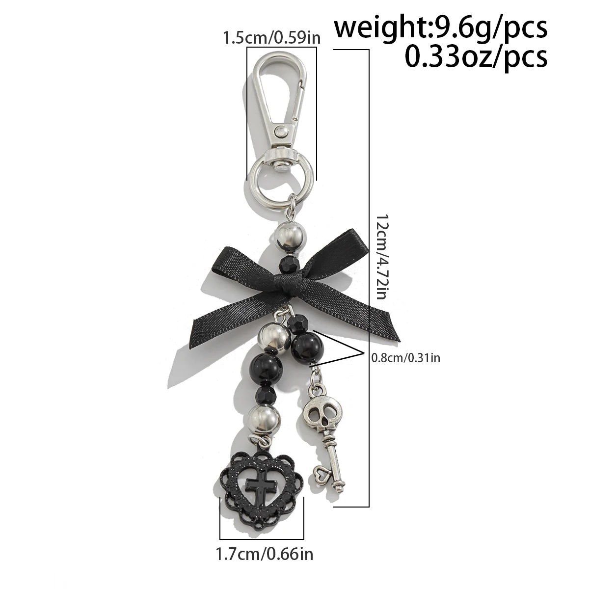 IngeSight.Z New Goth Black Bowknot Keychain Women 2024 Classic Cross Love Heart Key Ring Ladies Halloween Jewelry Gift
