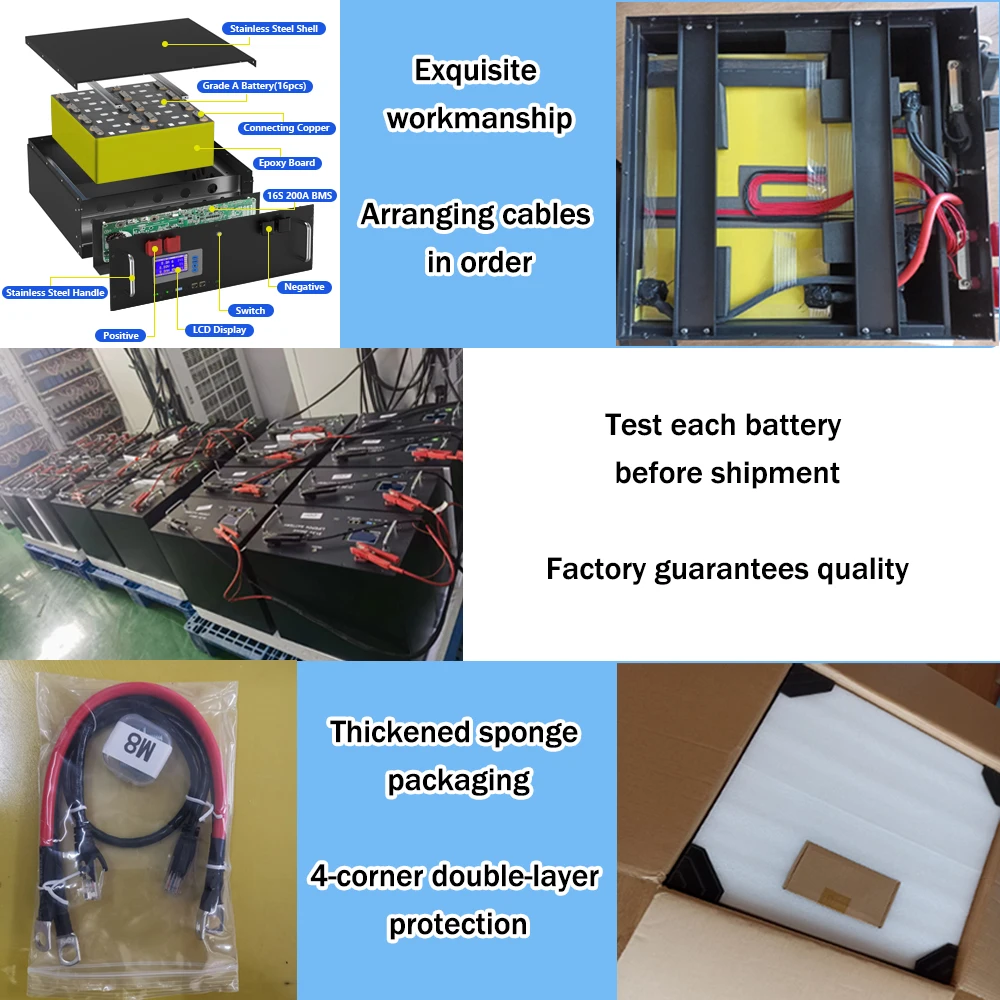 48V 100Ah LiFePO4 Battery 200Ah 300Ah Built-in 16S Smart BMS RS485 CAN Communciate with Inverters for Home Energy Storage