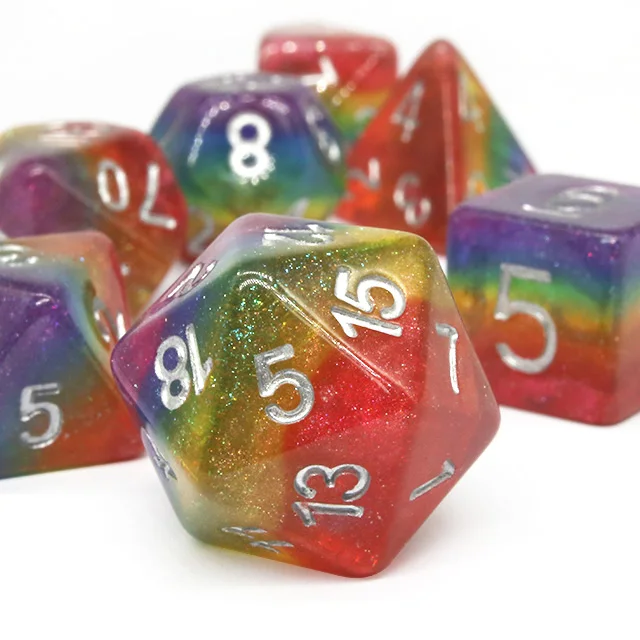 7Pcs Resin Polyhedral Dice Rainbow Layer Dice For DND RPG Tabletop Role‑Playing Board Game Party Game Dice Set