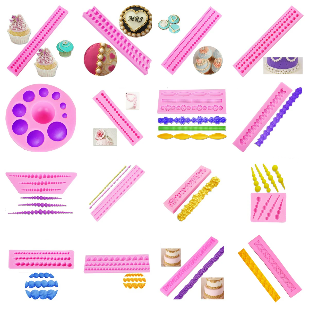 Long Gem Pearls Diamond Silicone Mold For Cake Borders Chocolate Candy Sugar Fondant Gumpaste Polymer Mold Cake Decorating Tools