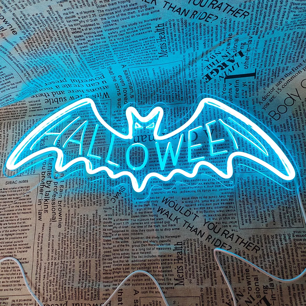 Bat Neon Halloween Sign Halloween Decoration LED Bat blue Neon Light Sign for Halloween Party, Bar, Home, Bedroom Décor