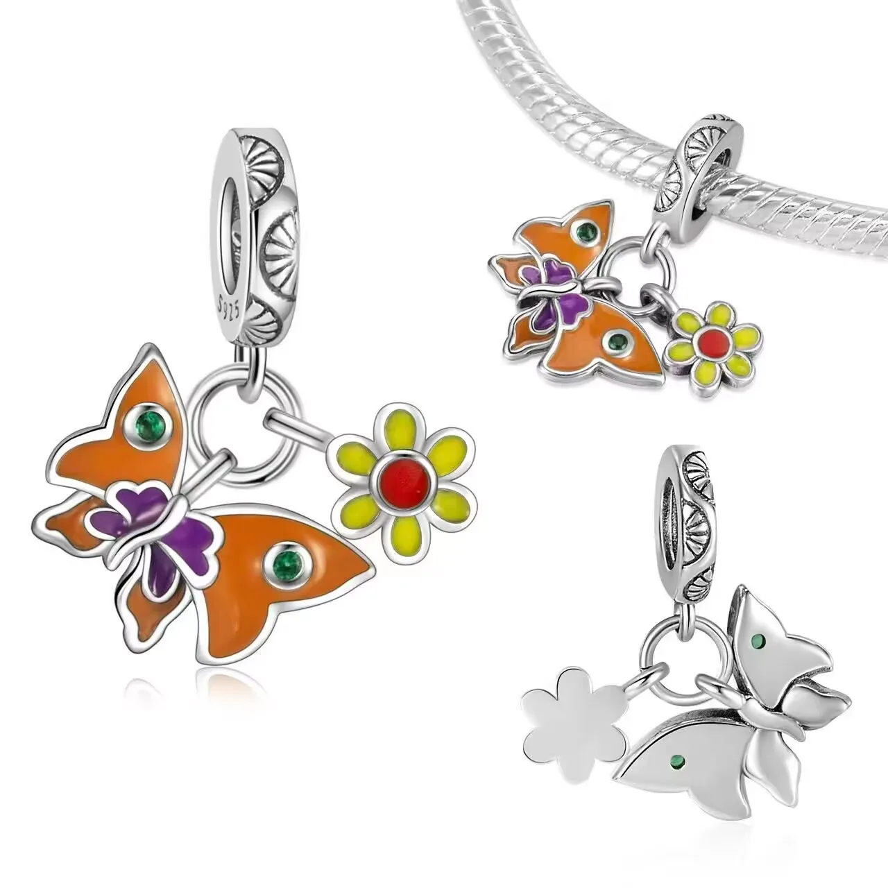 New Colorful Enamel Butterfly Hummingbird S925 Silver Charms Insect Large Hole Beads Fit Original Bracelet DIY Jewelry Making