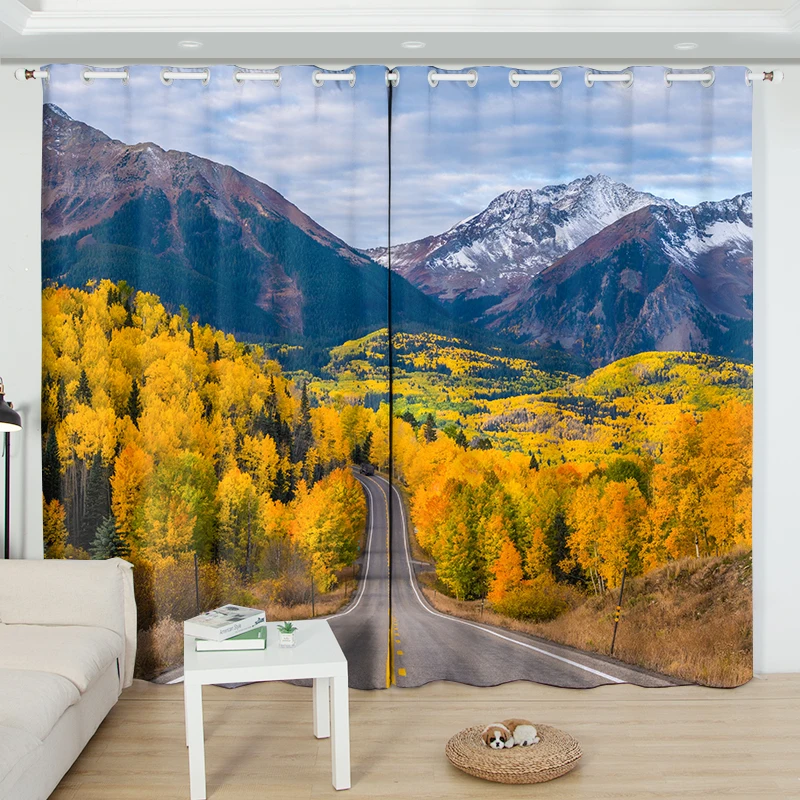 2Panels Endless Road Scenery Semi-blackout Curtain Non-fading Bedroom Living Room Floor-to-ceiling Window Blinds Curtain cortina