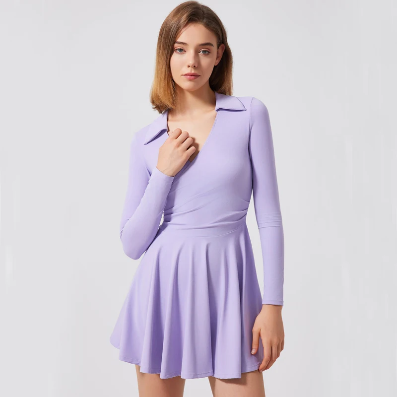 Vestido de tenis para mujer, vestido de verano 2 en 1 de Color sólido para gimnasio y Yoga, falda transpirable de secado rápido para correr, ropa deportiva para entrenamiento y Golf