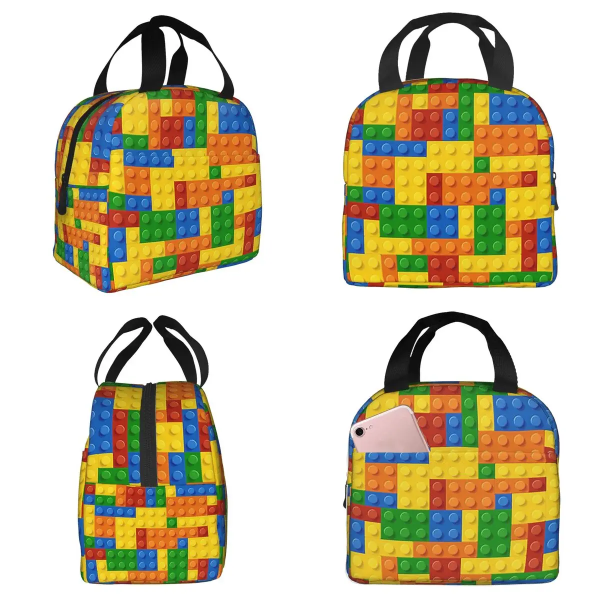 Building Blocks Construction Brick Insulated Lunch Bag for Kids School Cooler Thermal Food Box Tote Lunch Boxes Container