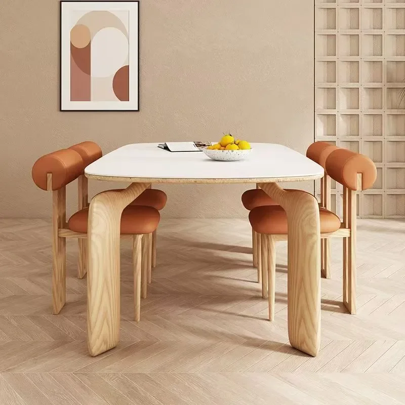 Cream Wind Elephant Leg Dining Table Household Dining Table and Chair Combination Rectangular Solid Wood Internet Celebrity