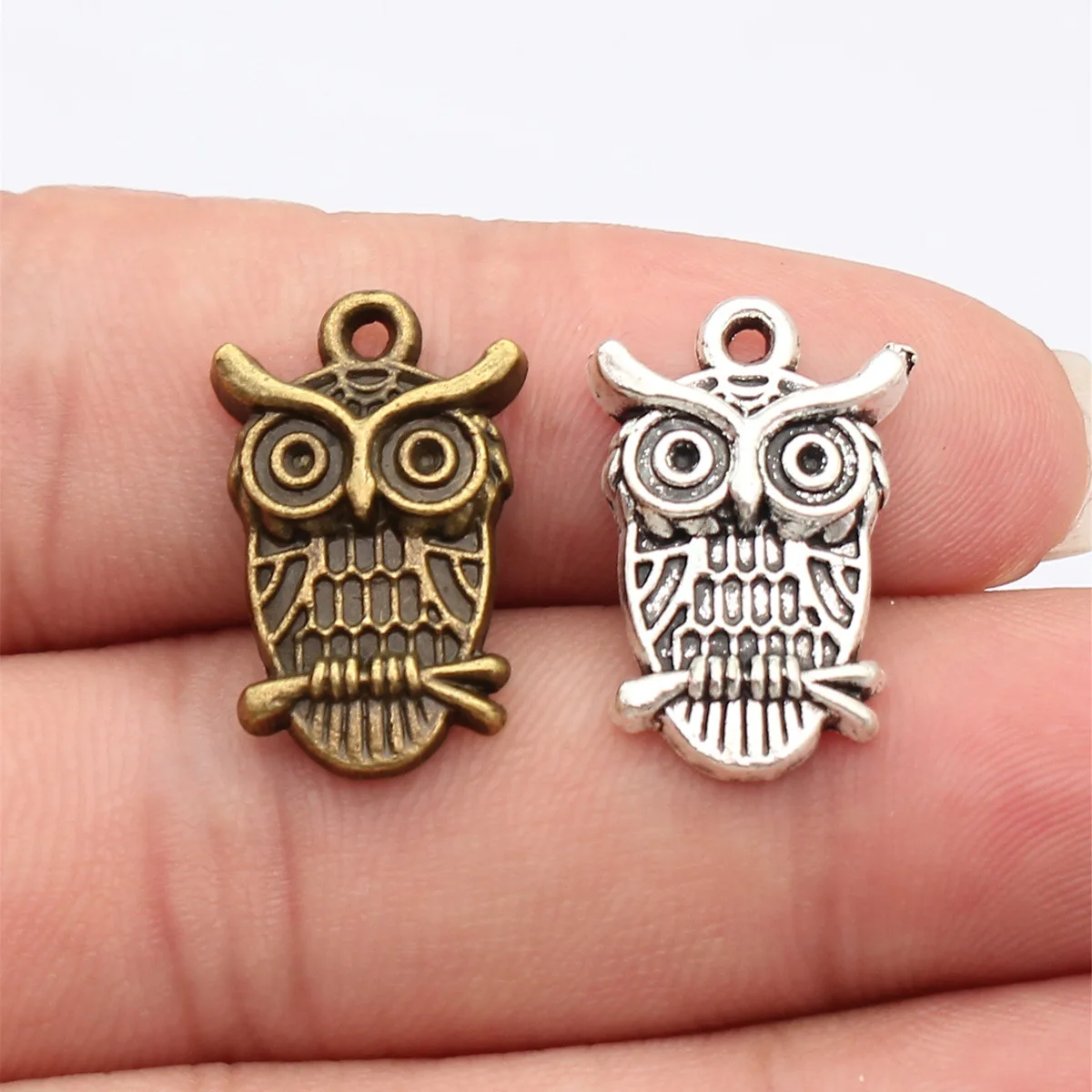 WYSIWYG 10pcs 15x23mm 2 Colors Antique Bronze Color Antique Silver Color Owl Charms For DIY Jewelry Making