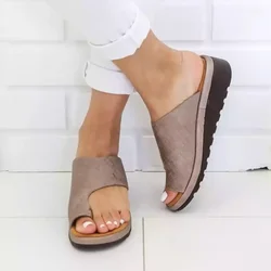 Sandálias de verão das mulheres confortável plataforma plana sapatos sola senhoras casuais macio dedo do pé grande sandália ortopédica bunion corrector chinelos