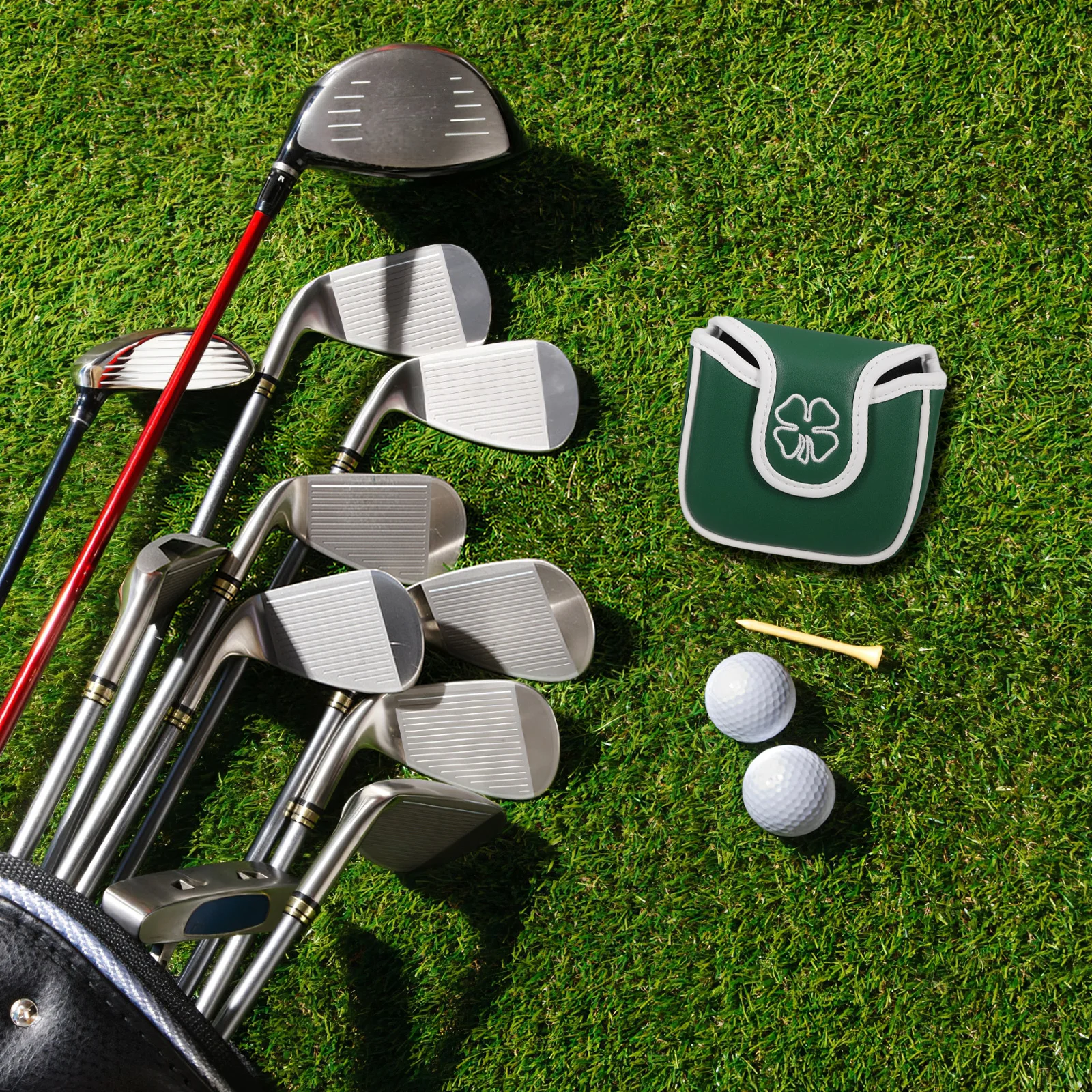 

1pcs Golf Cover Head Protector for Clubs Mallet Square Retro Green Four Leaf Clover Golfs Retro Golfs Cover Supplies