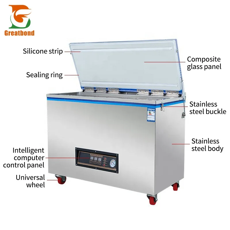 Zk-1000 Manufacturer Big Size Rice Brick Grain Meat Coffee Nut Single Chamber Plastic Bag Film Sealing Vacuum Packaging Machine
