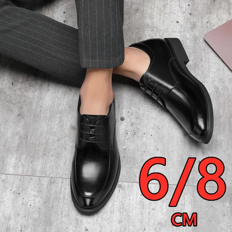 

Man Cow Leather Formal Dress Shoes 6cm/8cm Height Increase Hidden Elevator Shoes Soft Comfortable Lace-Up Office Business Shoes