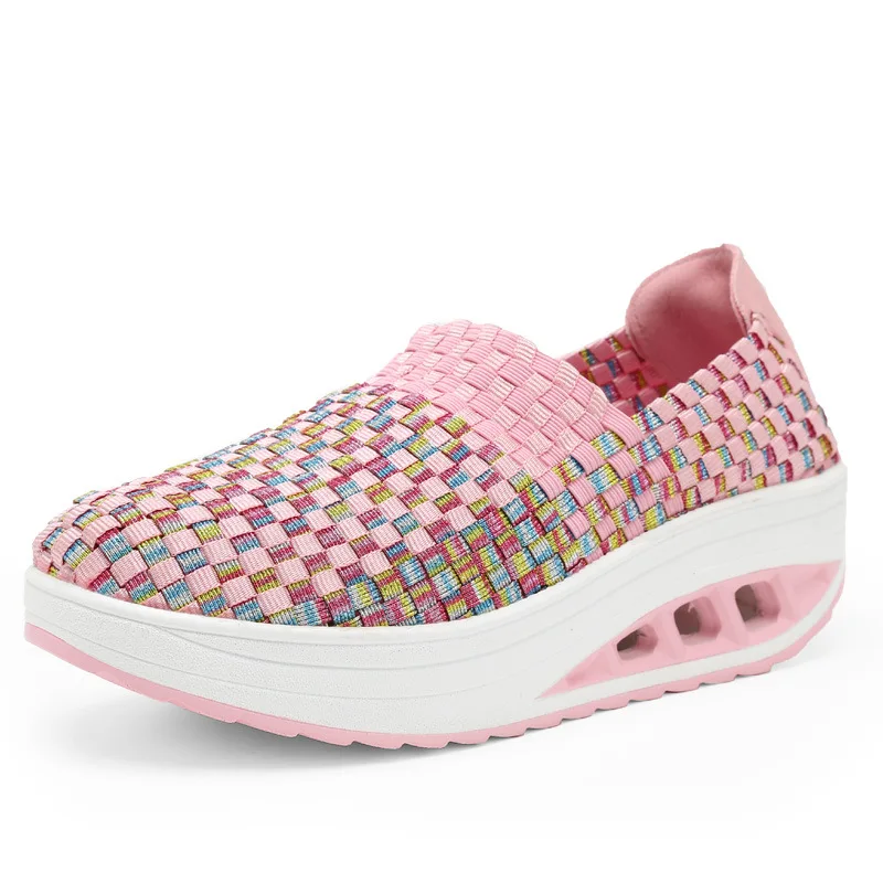 Zapatos De cuña para Mujer, zapatillas De deporte De colores mezclados, mocasines transpirables antideslizantes, ligeros