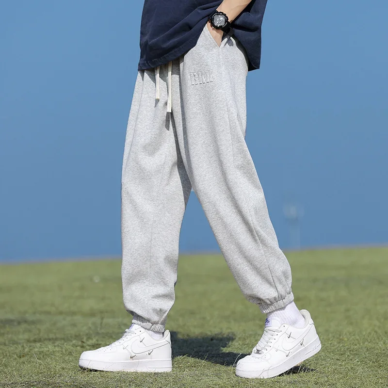 

LIBIELIY New Autumn Harem Pants Men Casual Pants Comfortable 65% Cotton Fabric Solid Sweat Trousers Straight Letter Stamp Oversi