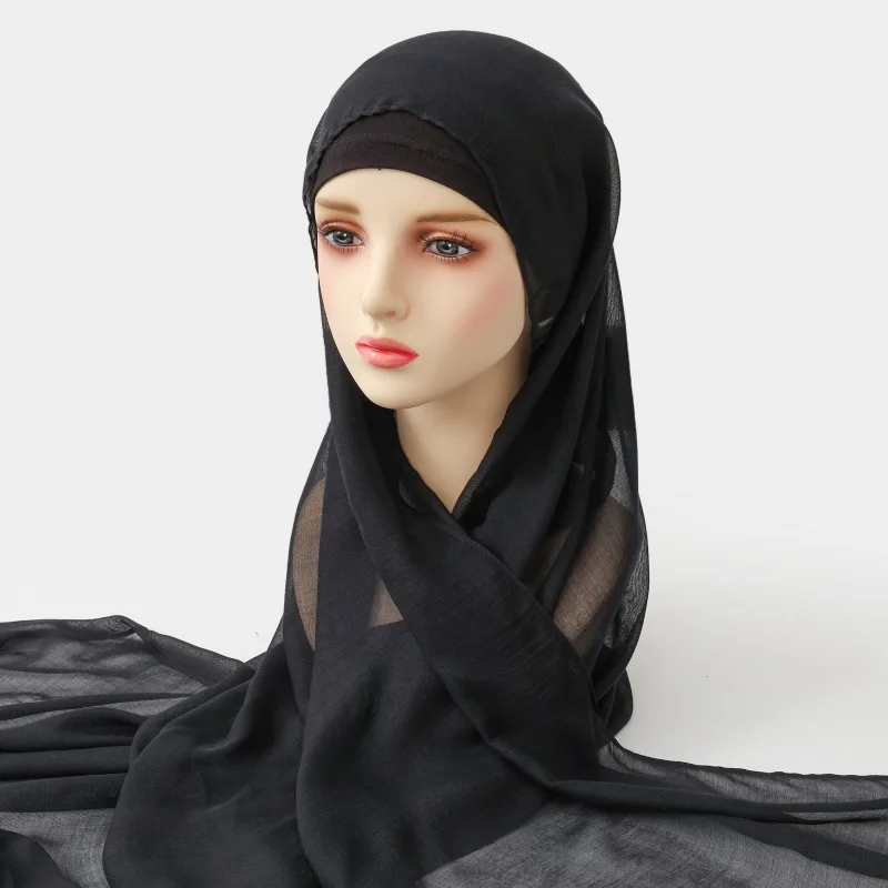 

2PCS/Set New Modal Solid Color Headscarf Shawl with Underscarf Muslim Hijab Women Bonnet Inner Hat Wrap Beanies Islam Headwear