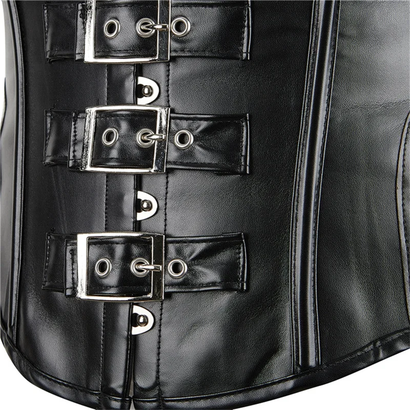 Women Gothic Corset Vest Tops Sexy PU Faux Leather Waist Trainer Halter Straps Underbust Corset Black White Coffee