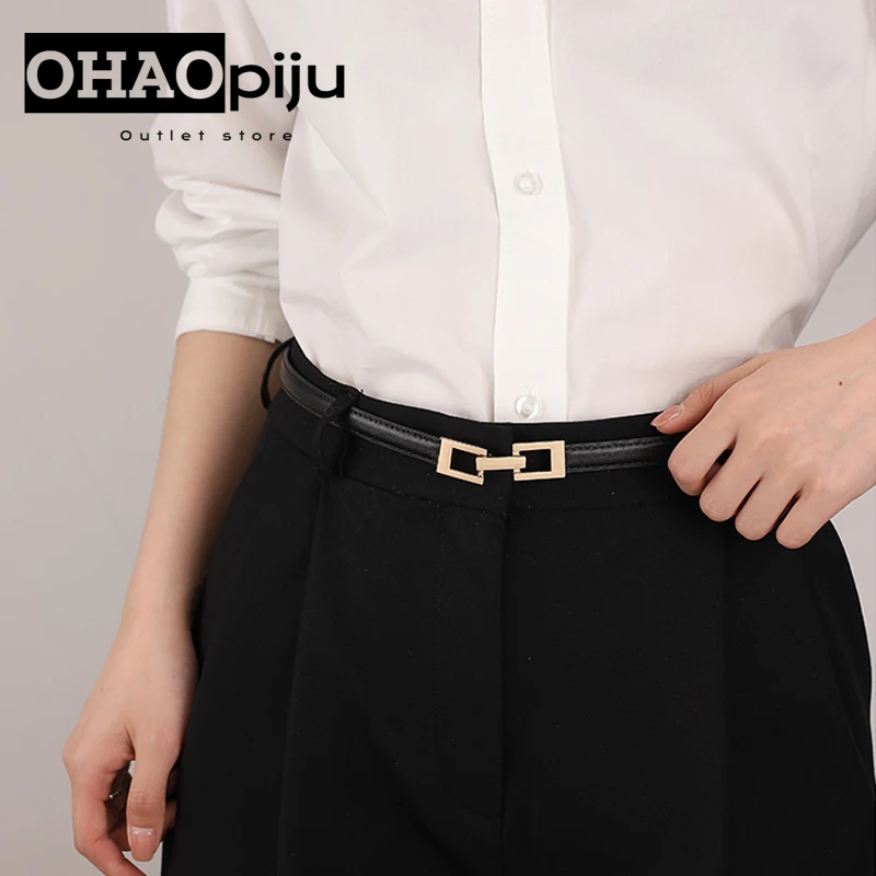 

OHAOPIJU 2024 New Thin Belt Women's Fashion Casual Accessories Luxury Metal Buckle Design Girdle Korean Corset Adjustable