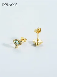 DPLAOPA Women 925 New Sterling Silver Light Blue Zircon CZ Stud Earrings Dainty Tragus Cartilage Piercing Jewelry