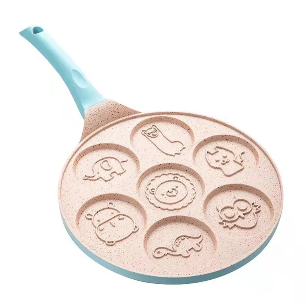 Aluminum Alloy Silicone Mini Pancake Maker Black Beige Pink Blue Red Non-Stick Breakfast Griddle Pan 7-Hole Design