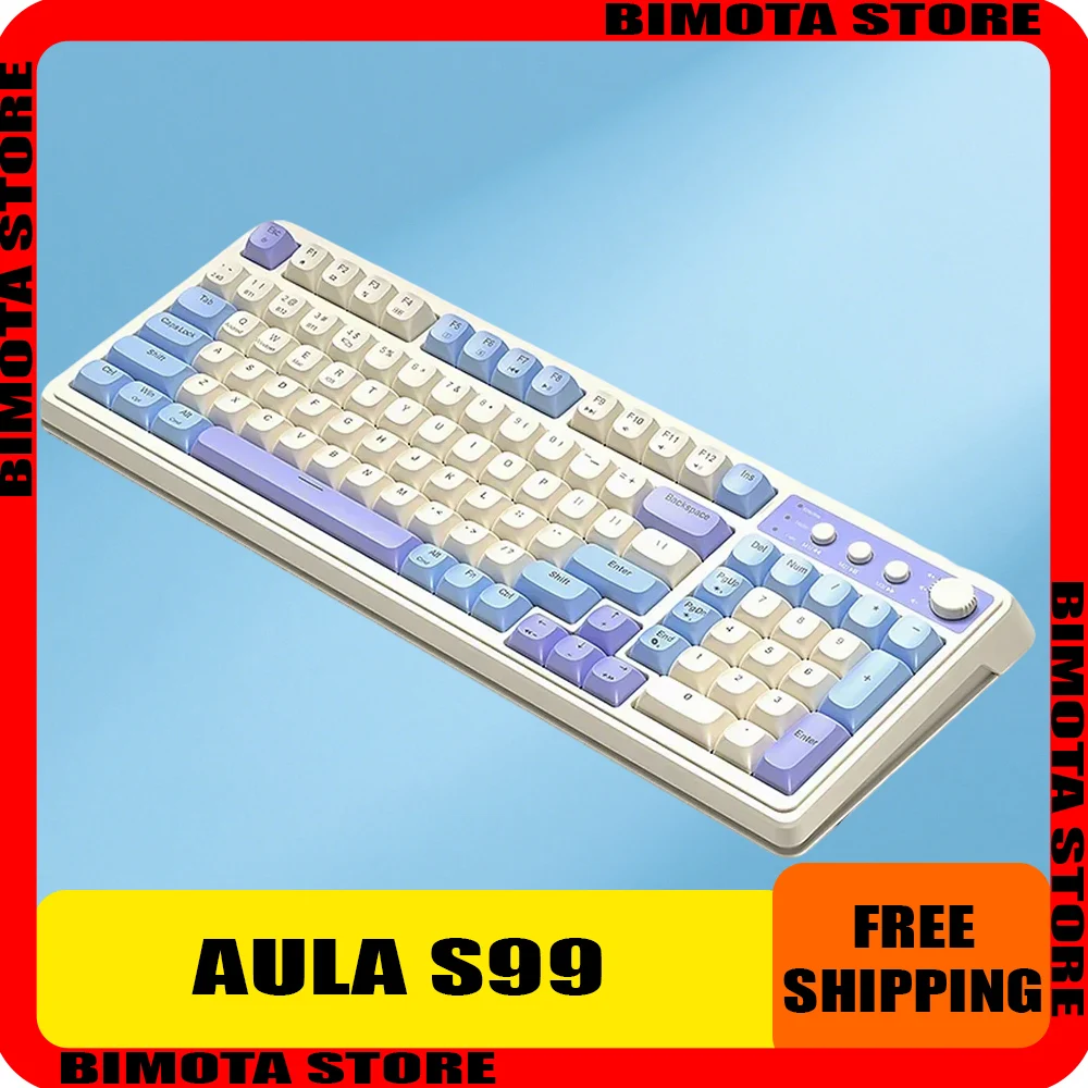 

AULA S99 Клавиатура для киберспортивных игр, 3 режима, 2,4G, беспроводная/Bluetooth/проводная игровая аксессуары, эргономичная индивидуальная клавиатура RGB для офиса