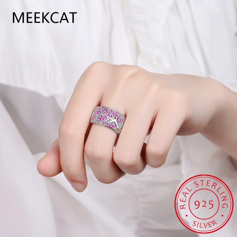 Plum Blossom Branch Green Simulated Nano Emerald Created Ruby Ring 925 Sterling Silver Gemstone Solitaire Ring for Women Gift