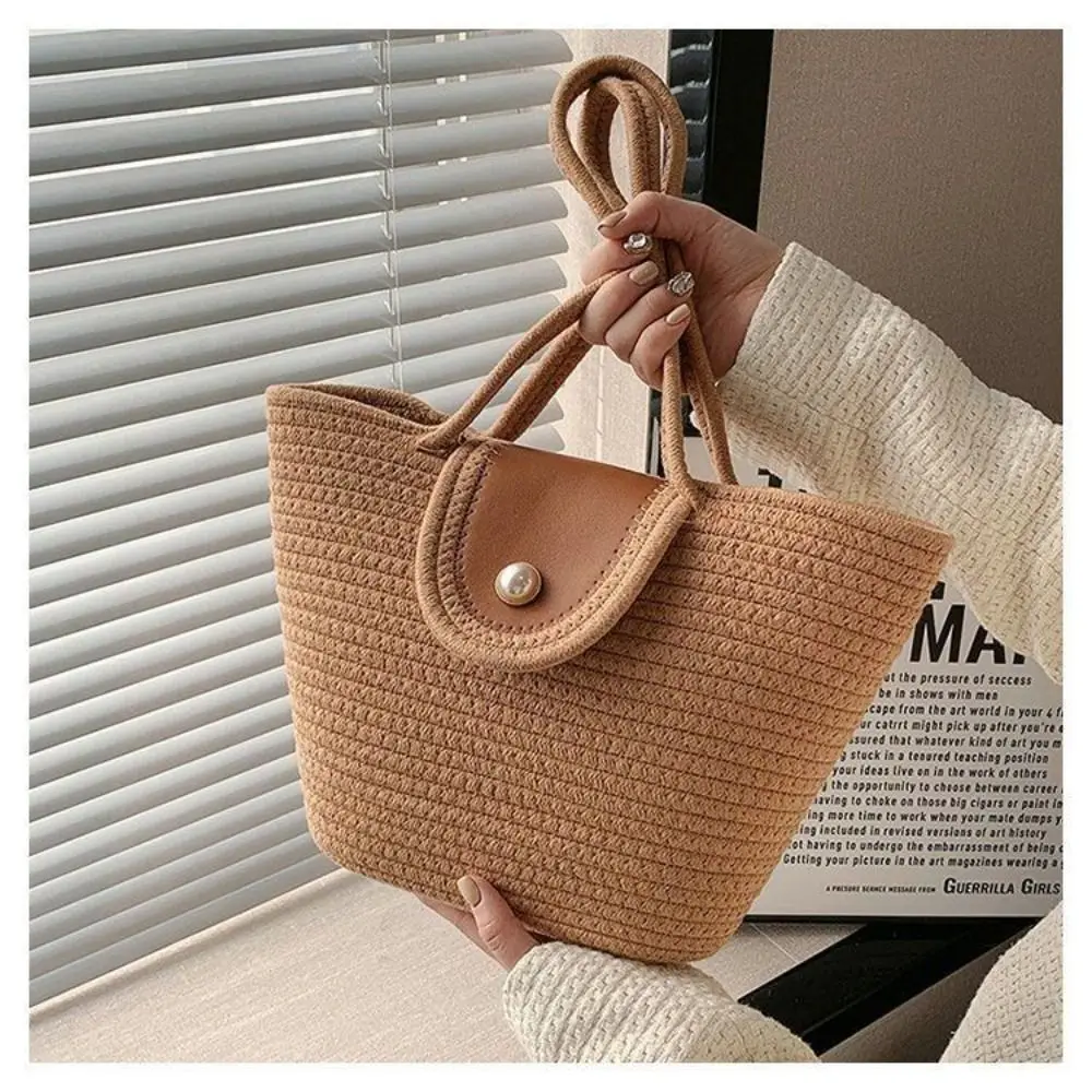 Braided Tote Bag INS Trends Large Capacity Cotton Rope Handbag Pearl Underarm Bag