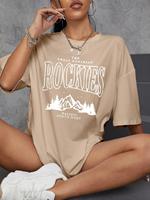 Rockies Letter Printed Tops Cotton T-Shirts For Womens Fashion Casual Soft Short Sleeve Loose Tees Comfortable Street Clothes