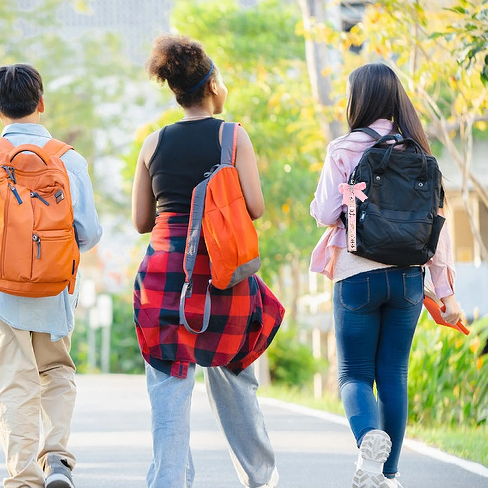 

5pcs Cheerleader Keychain Bow Ribbon Design Key Ring For Bag Hanging Ornament Durable Cloth Material Portable Fashion