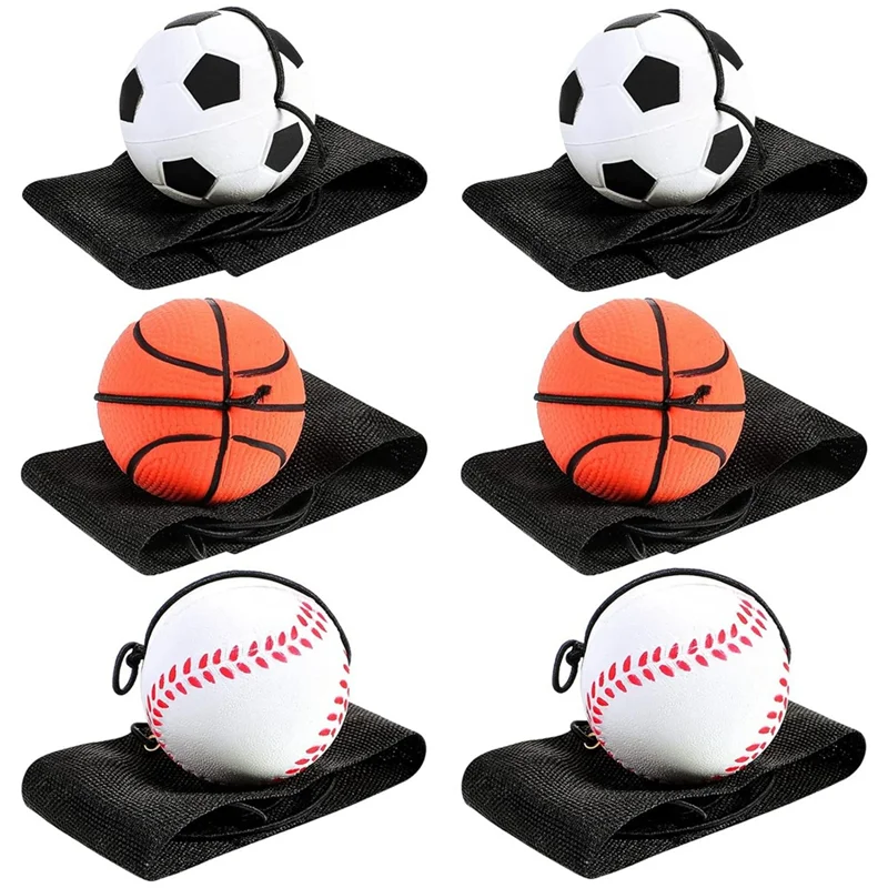 DELAM-6 pezzi di palla da polso sportiva con palla da polso, include basket, baseball e calcio su una corda di palla di rimbalzo in gomma
