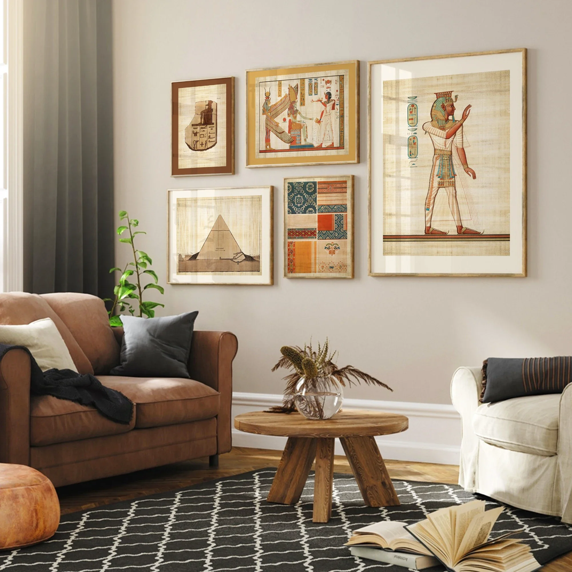 1pc frameless Canvas Painting Vintage Ancient Egyptian Wall Art Print Painting Ramses Pyramid Hieroglyphs Livingroom Home Room D