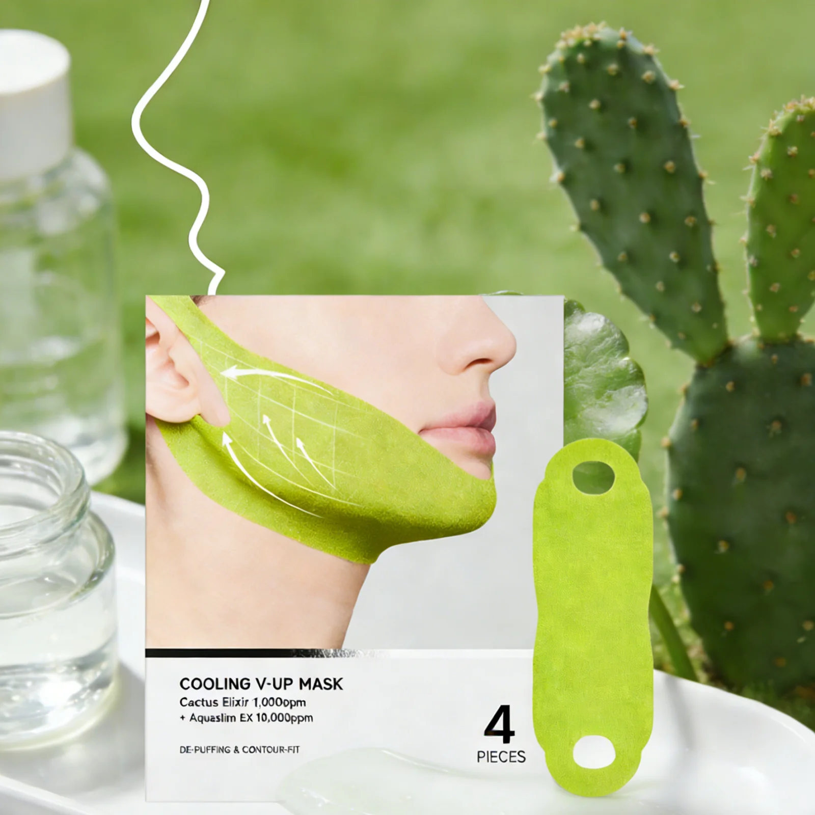 V Line Face Lifting Mask Cactus Double Chin Reducer Firming Facial Puffiness Products Caffeine V Shape Face Lifting Patches 4pcs