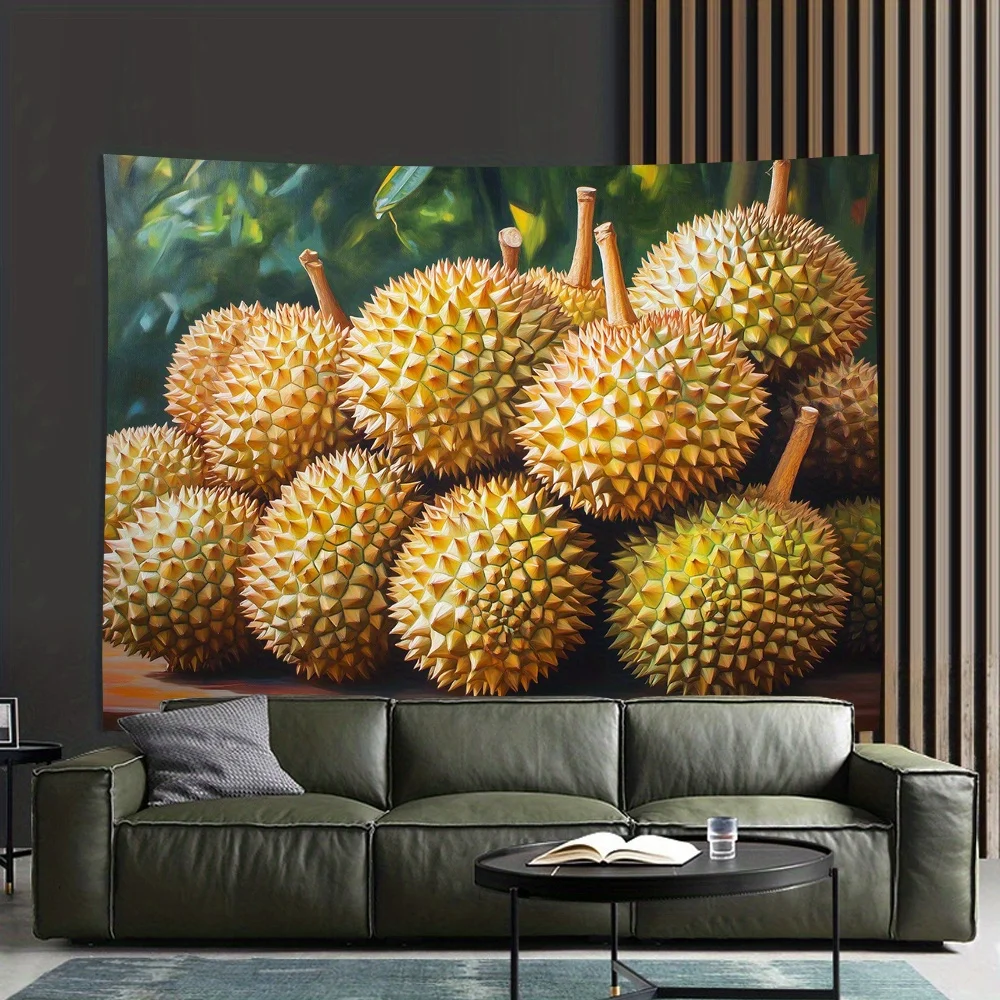 Luxurious Durian Fruit Art Tapestry, HD Digital Print Realistic Food Wall Decor for Living Room and Office Backdrop