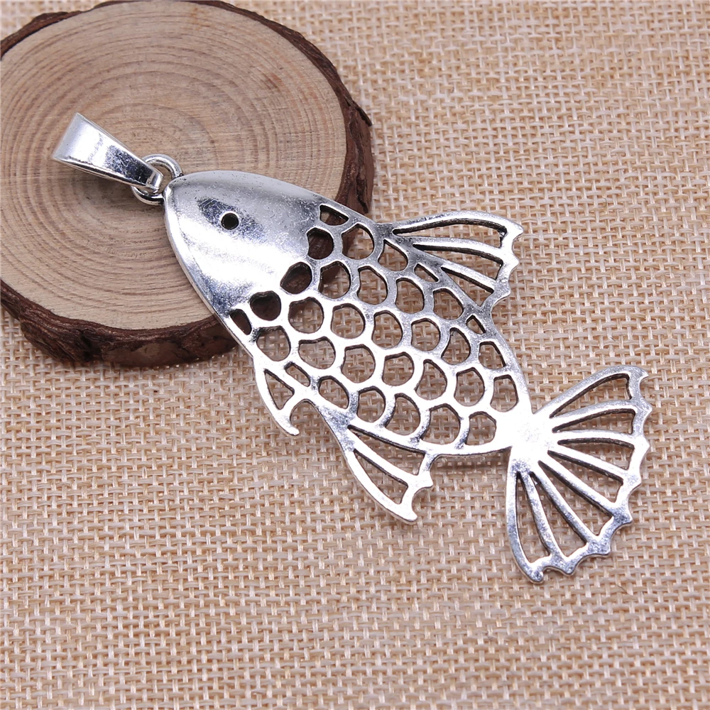 WYSIWYG 1pcs 84x44mm Antique Silver Color Big Hollow Fish Charms Pendant For Jewelry Making DIY Jewelry Findings