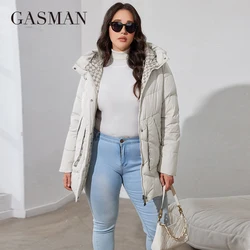 GASMAN 2024 Fashion Down Jacket Women's Plus Size Short Casual Hooded Pocket Parkas Women Female Coat Outwear 83376